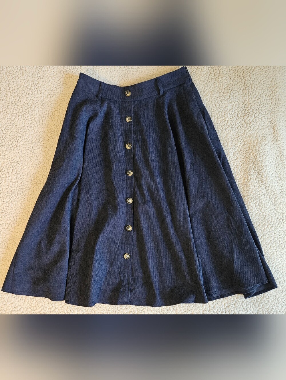 Navy Blue Belle Pogue A-line Corduroy Button Front Skirt